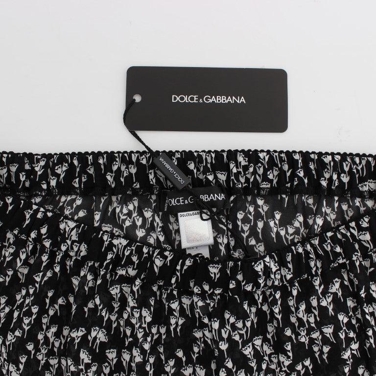 Dolce & Gabbana Black White Floral Lace Silk Sleepwear Shorts