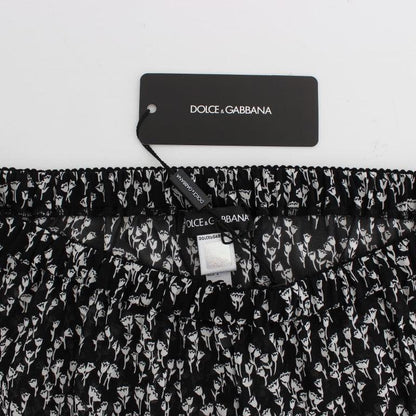 Dolce & Gabbana Black White Floral Lace Silk Sleepwear Shorts