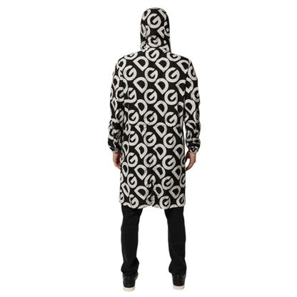 Dolce & Gabbana Black White Logo Print Hooded Coat Men Jacket