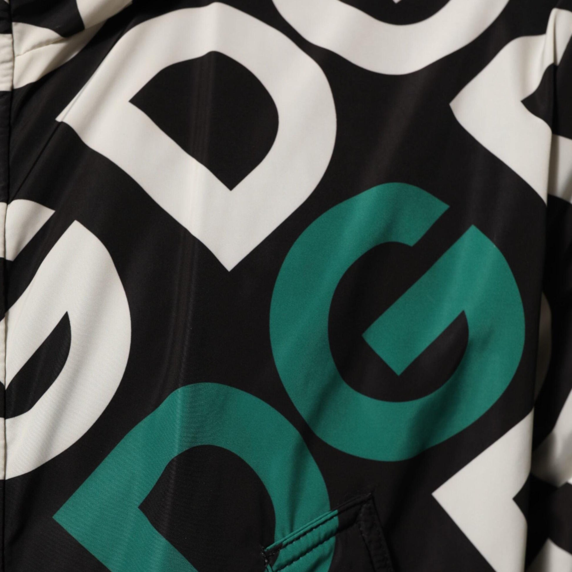 Dolce & Gabbana Black White Logo Print Hooded Coat Men Jacket