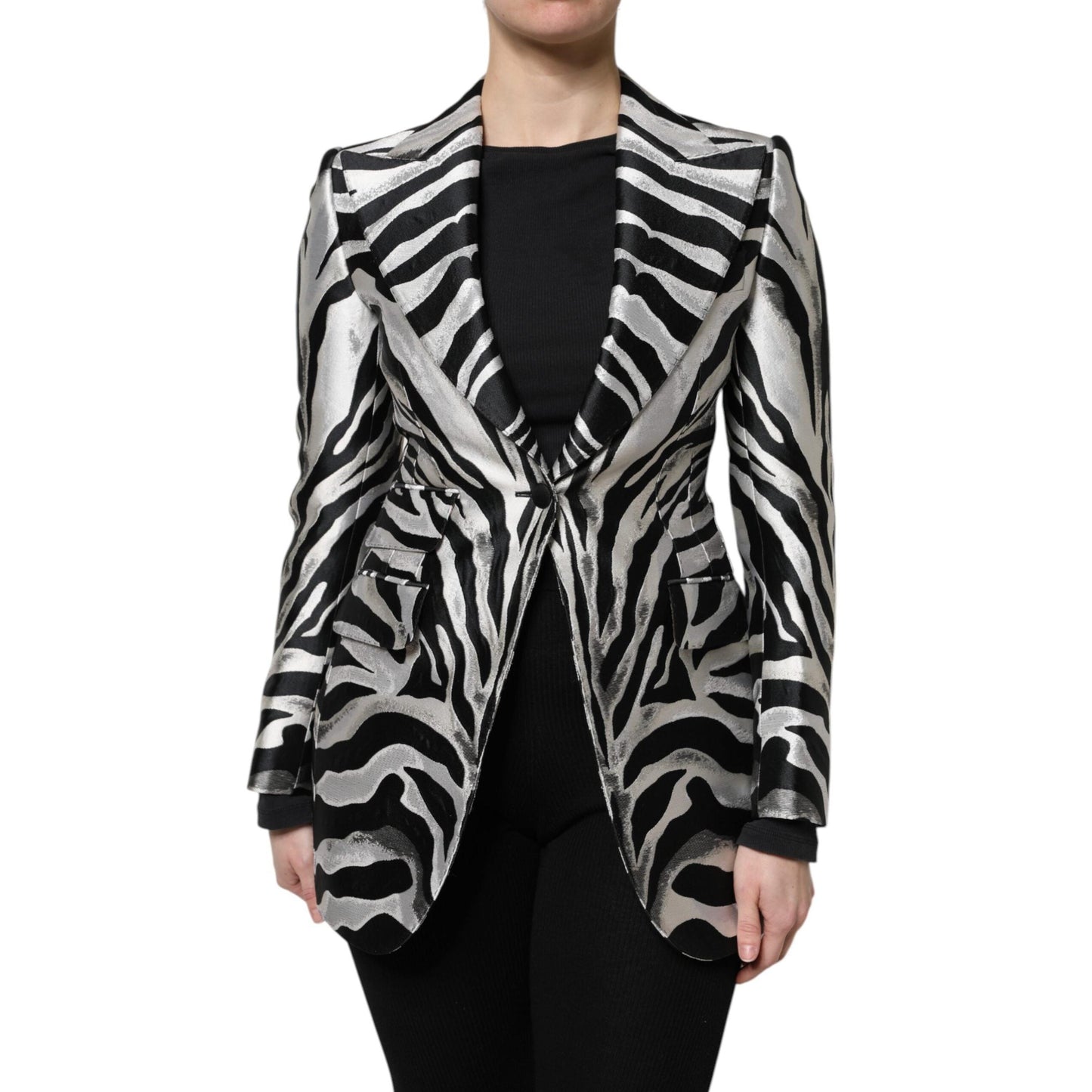 Dolce & Gabbana Black White Polyester Women Blazer Jacket