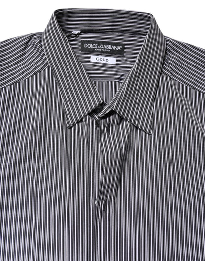 Dolce & Gabbana Black White Striped GOLD Formal Dress Shirt