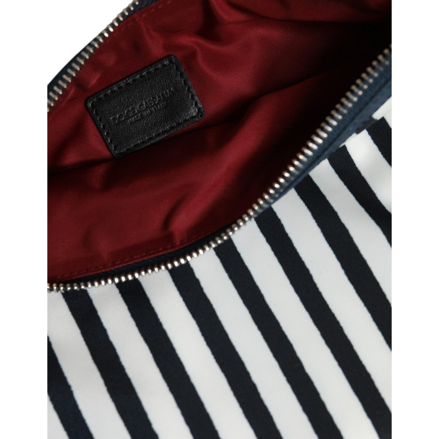 Dolce & Gabbana Black White Striped Logo Plaque Clutch Borse Pouch Bag