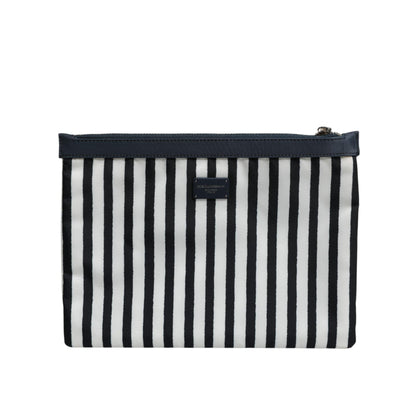 Dolce & Gabbana Black White Striped Logo Plaque Clutch Borse Pouch Bag
