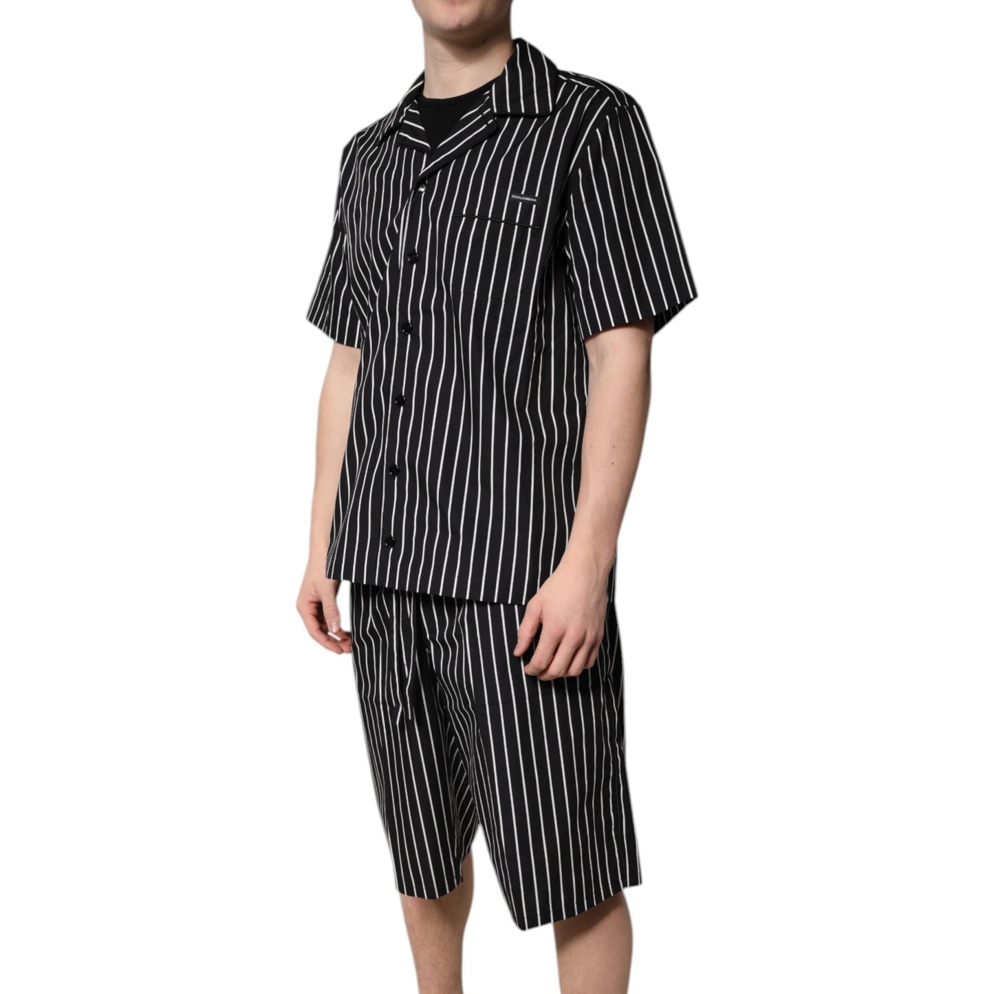 Dolce & Gabbana Black White Stripes Cotton Men Pajama Set Sleepwear
