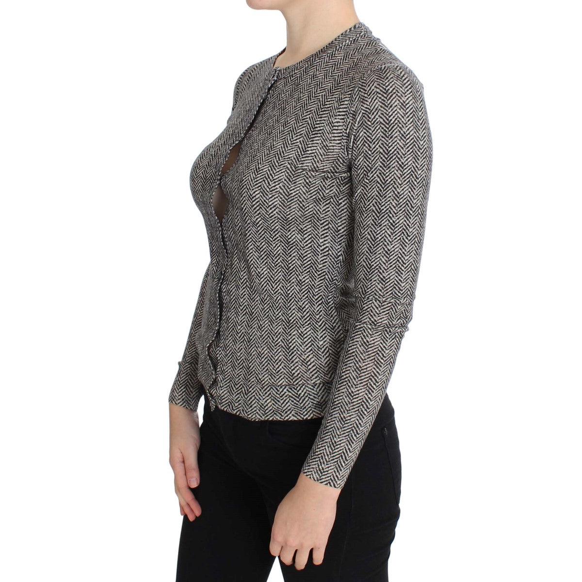 Dolce & Gabbana Black White Wool Top Cardigan Sweater