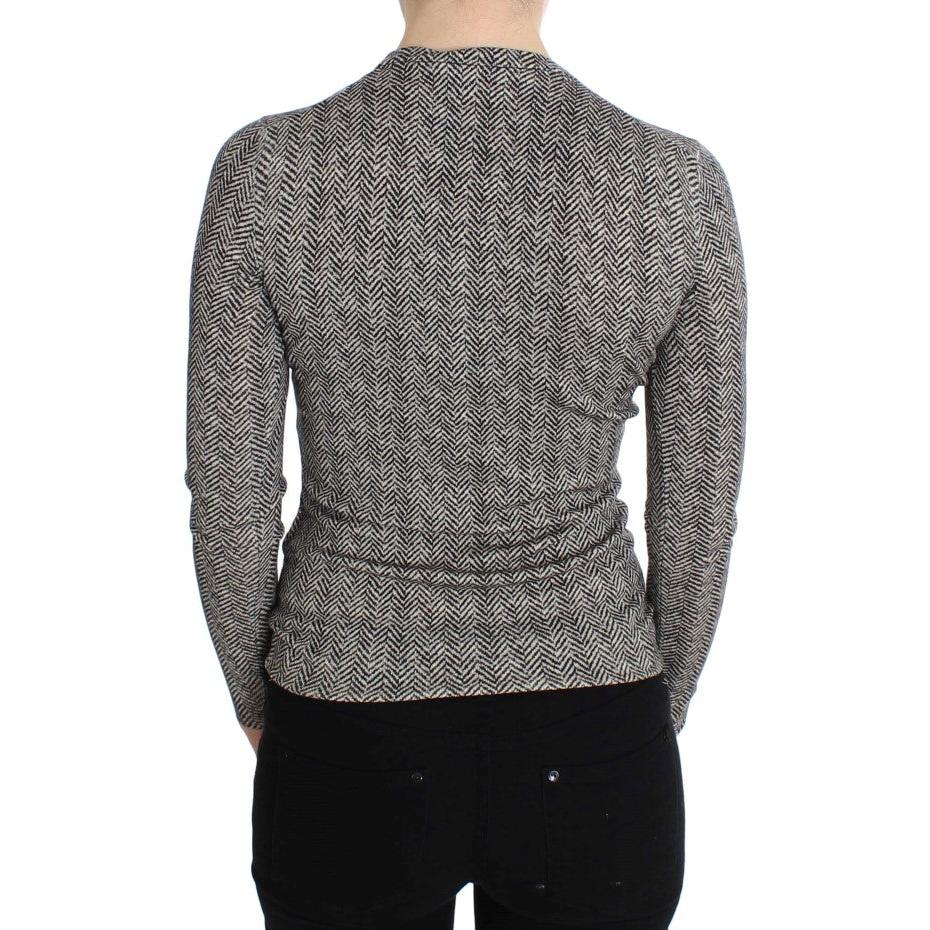 Dolce & Gabbana Black White Wool Top Cardigan Sweater