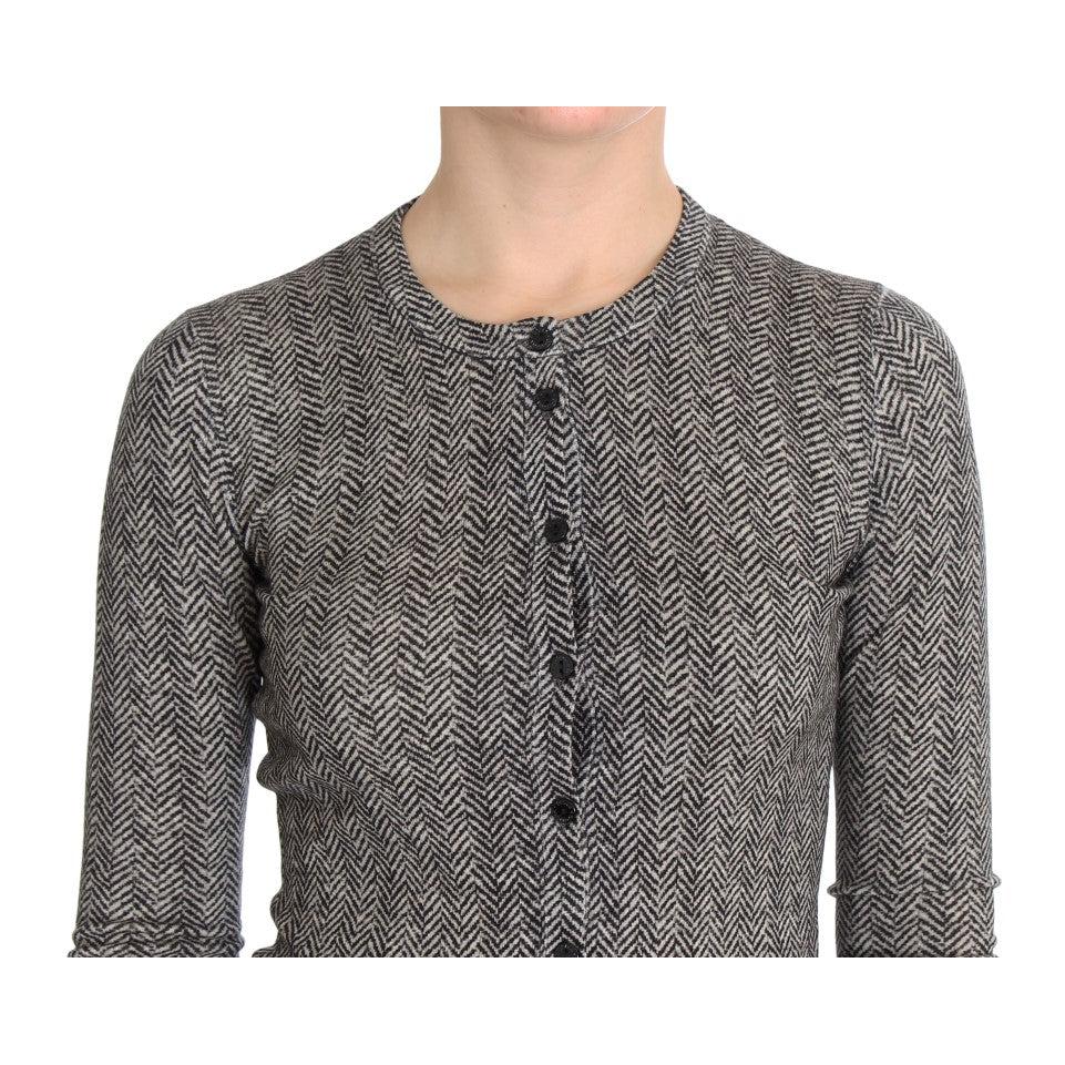 Dolce & Gabbana Black White Wool Top Cardigan Sweater