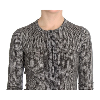 Dolce & Gabbana Black White Wool Top Cardigan Sweater