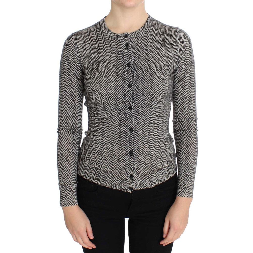 Dolce & Gabbana Black White Wool Top Cardigan Sweater