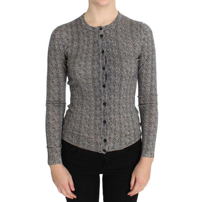 Dolce & Gabbana Black White Wool Top Cardigan Sweater