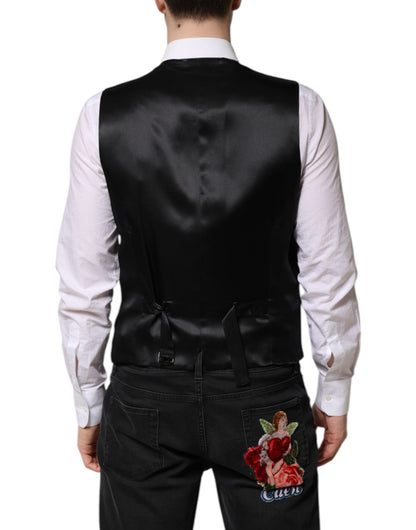 Dolce & Gabbana Black Wool Dress Formal Men Waistcoat Vest