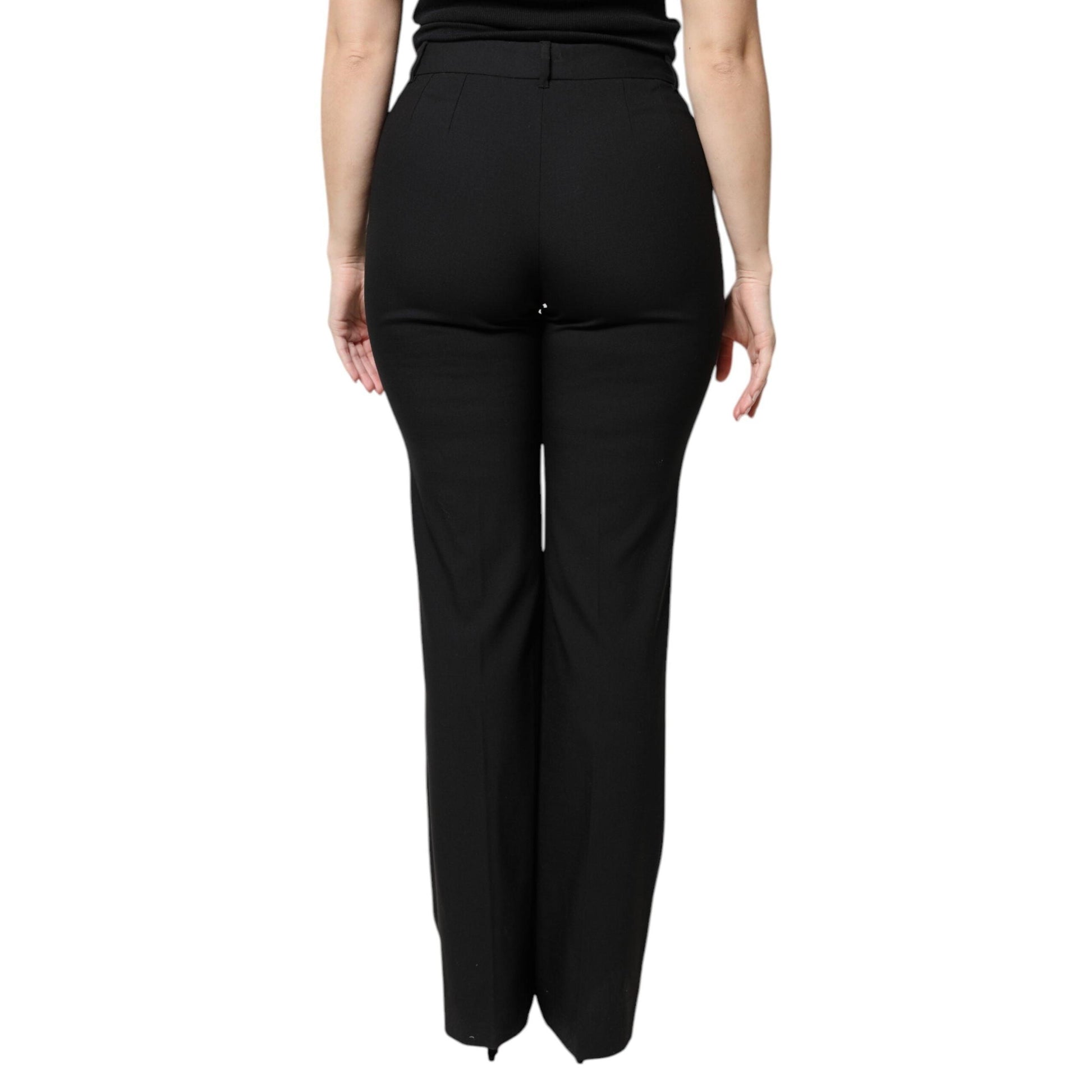 Dolce & Gabbana Black Wool High Waist Boot Cut Dress Pants