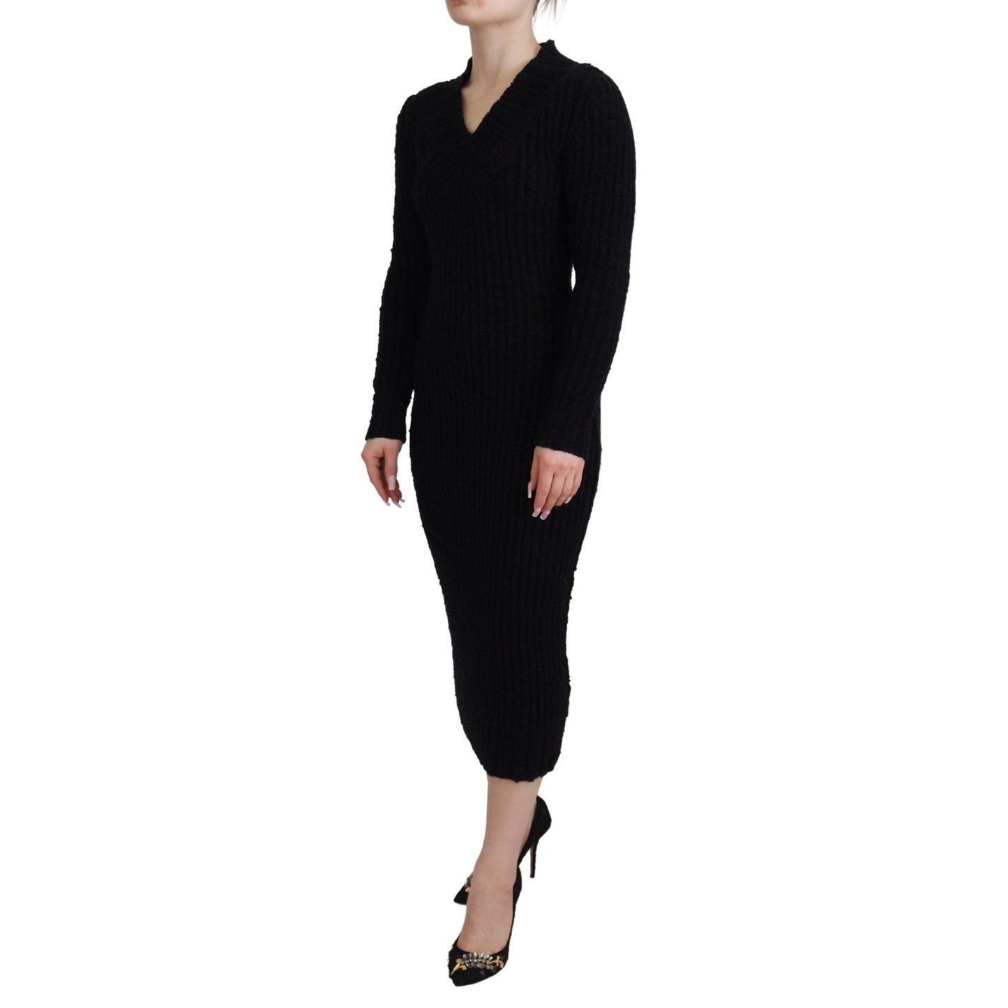 Dolce & Gabbana Black Wool Knitted Sheath Sweater Dress