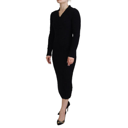 Dolce & Gabbana Black Wool Knitted Sheath Sweater Dress