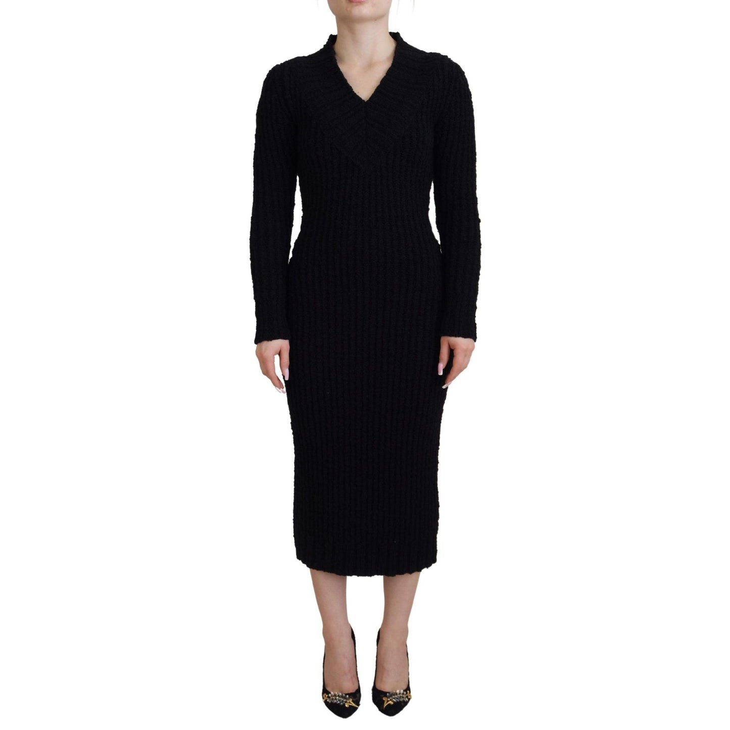 Dolce & Gabbana Black Wool Knitted Sheath Sweater Dress