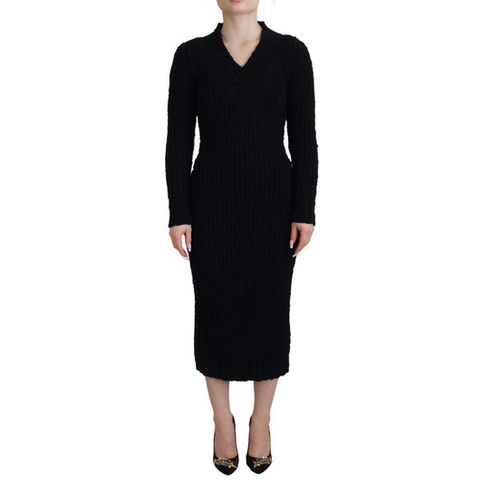 Dolce & Gabbana Black Wool Knitted Sheath Sweater Dress