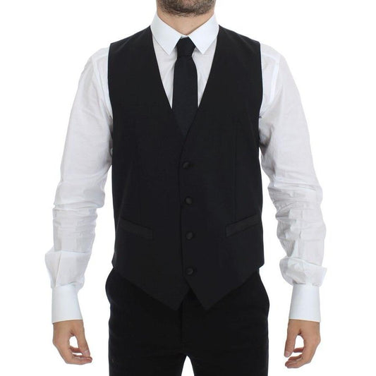 Dolce & Gabbana Black Wool Silk Stretch Dress Vest Blazer
