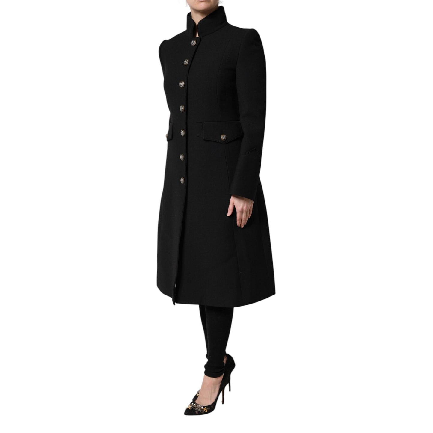 Dolce & Gabbana Black Wool Single Breasted Trench Coat Jacket