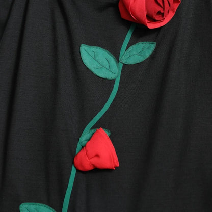 Dolce & Gabbana Black Wool Sleeveless Rose Applique Dress
