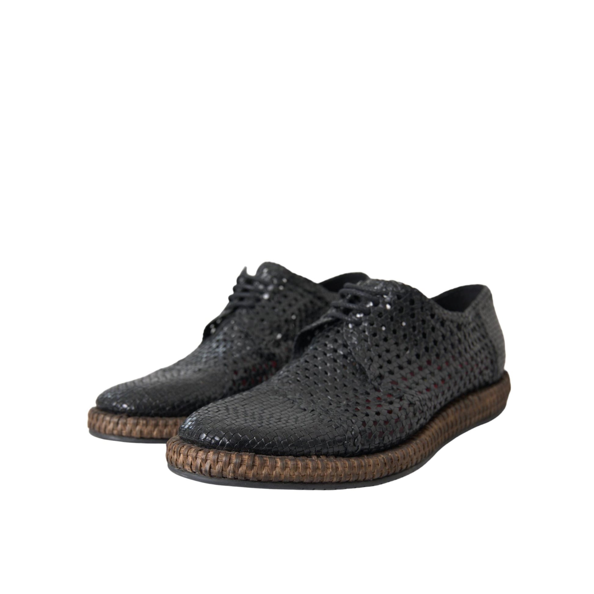 Dolce & Gabbana Black Woven Goat Leather Lace Up Derby Shoes