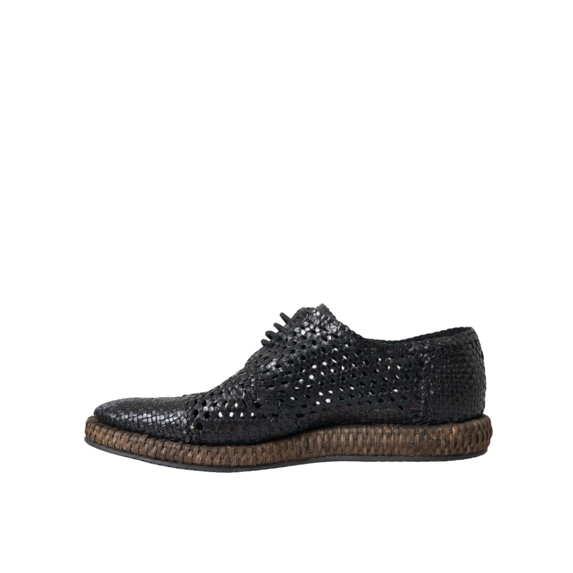 Dolce & Gabbana Black Woven Goat Leather Lace Up Derby Shoes