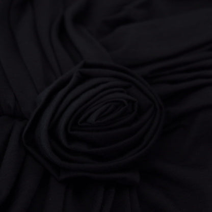 Dolce & Gabbana Black Wrap Sheath One Shoulder Wool Dress