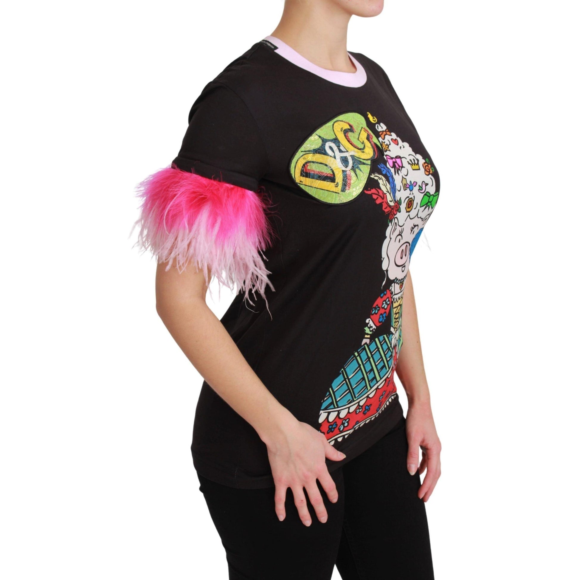Dolce & Gabbana Black YEAR OF THE PIG Top Cotton T-shirt