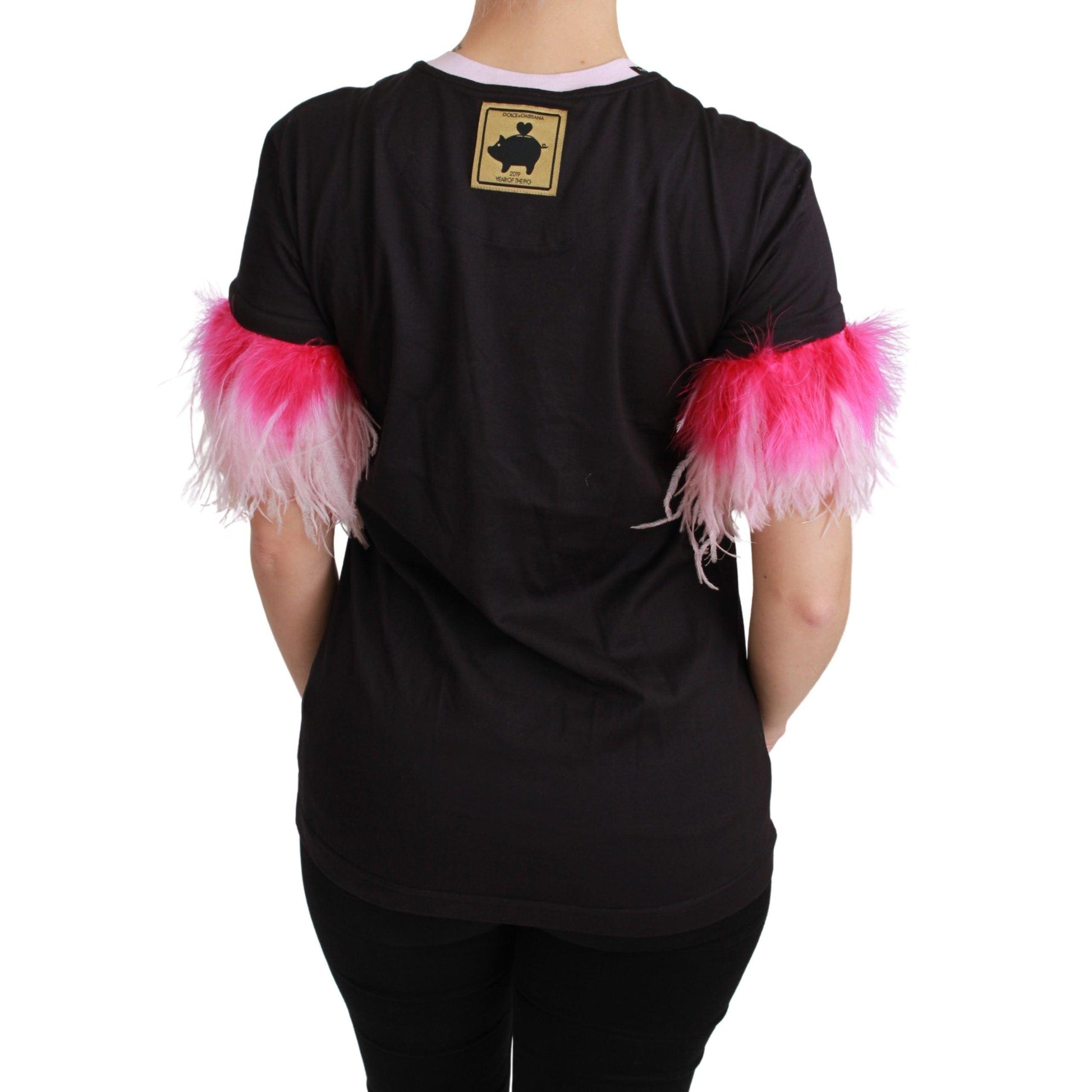 Dolce & Gabbana Black YEAR OF THE PIG Top Cotton T-shirt