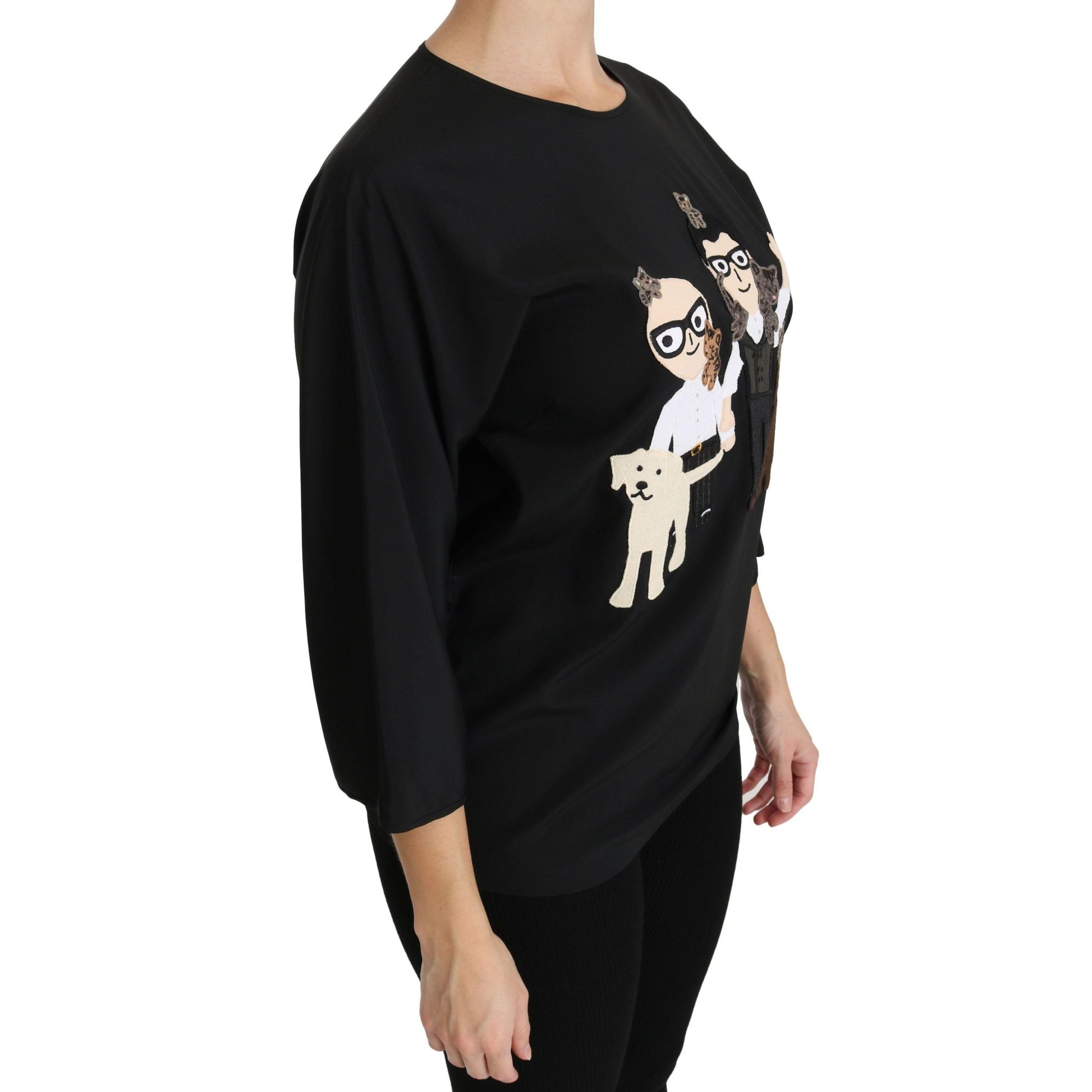 Dolce & Gabbana Black #dgfamily Top T-shirt Silk Blouse