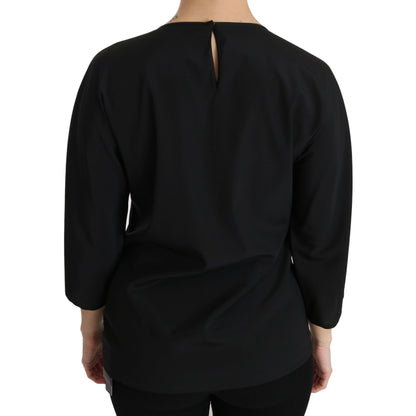 Dolce & Gabbana Black #dgfamily Top T-shirt Silk Blouse