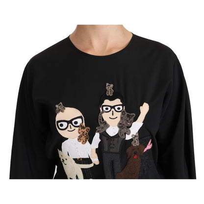 Dolce & Gabbana Black #dgfamily Top T-shirt Silk Blouse