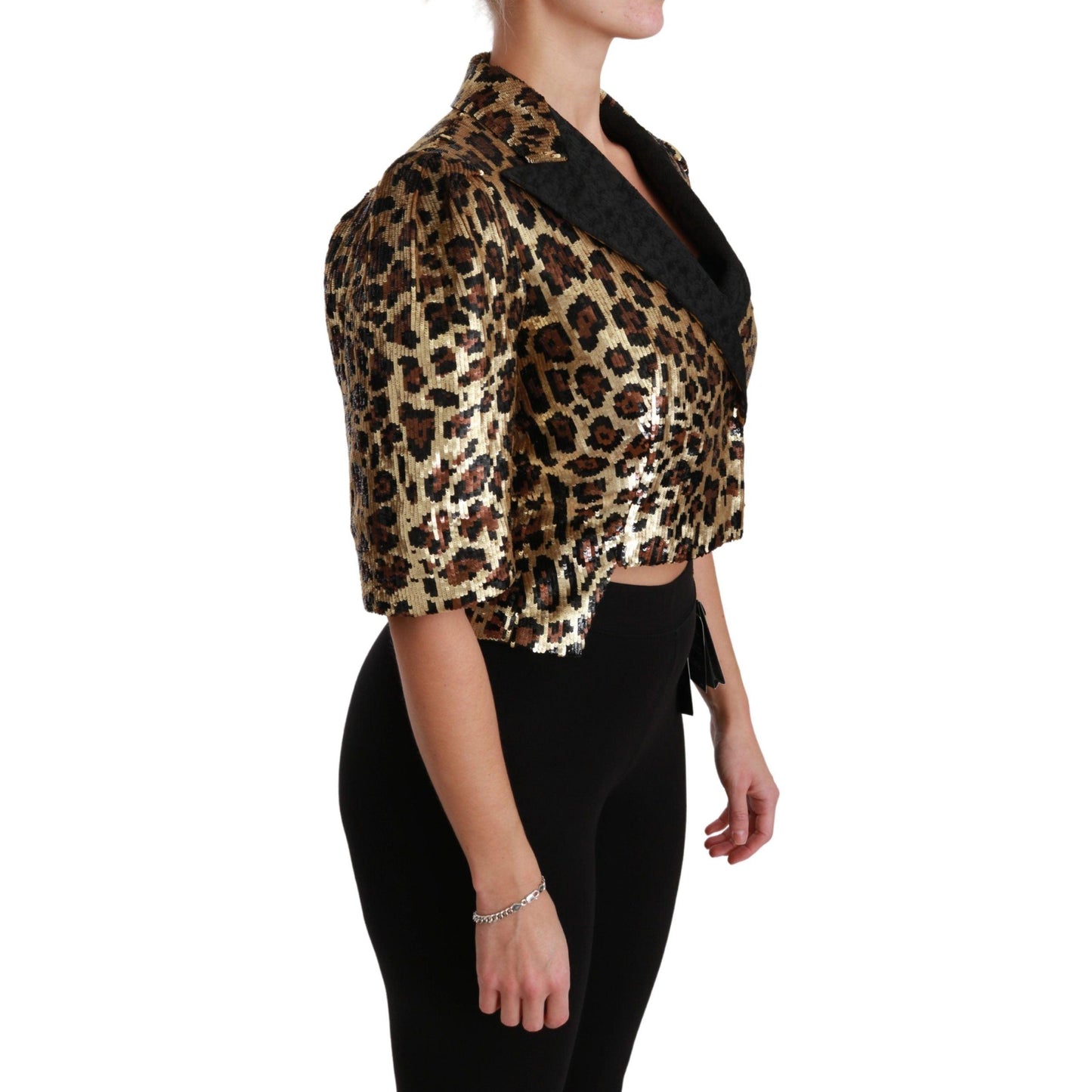 Dolce & Gabbana Blazer Gold Leopard Sequined Jacket