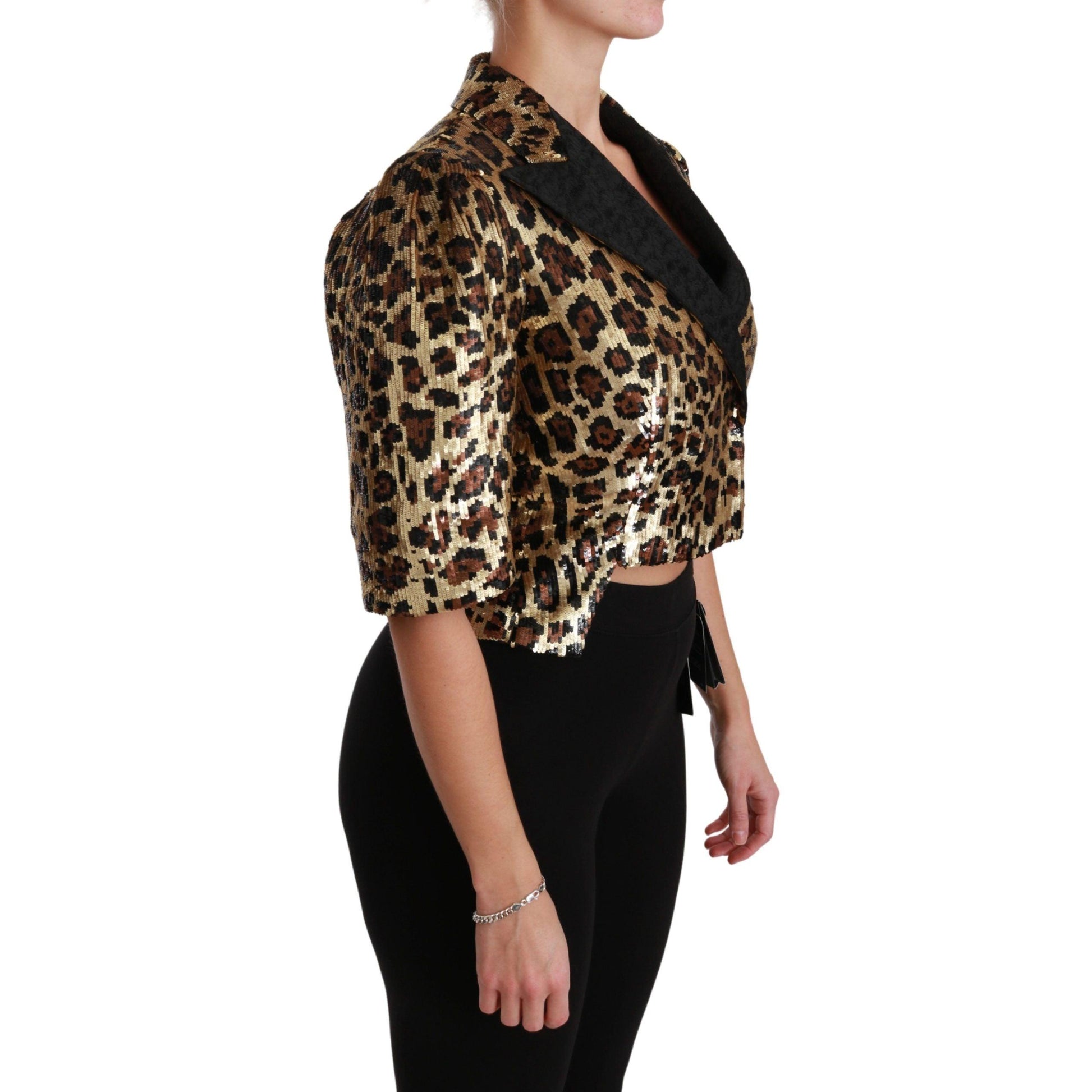 Dolce & Gabbana Blazer Gold Leopard Sequined Jacket