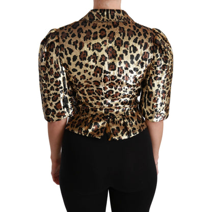 Dolce & Gabbana Blazer Gold Leopard Sequined Jacket