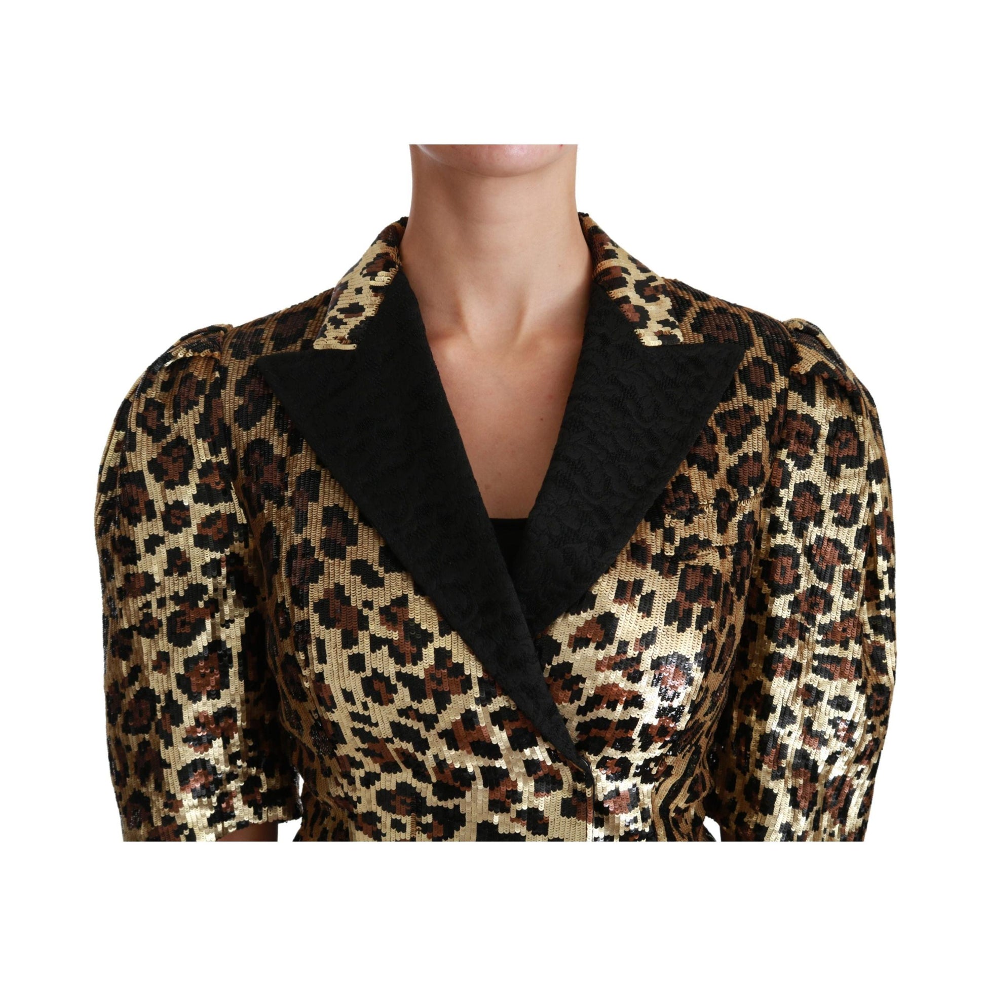 Dolce & Gabbana Blazer Gold Leopard Sequined Jacket