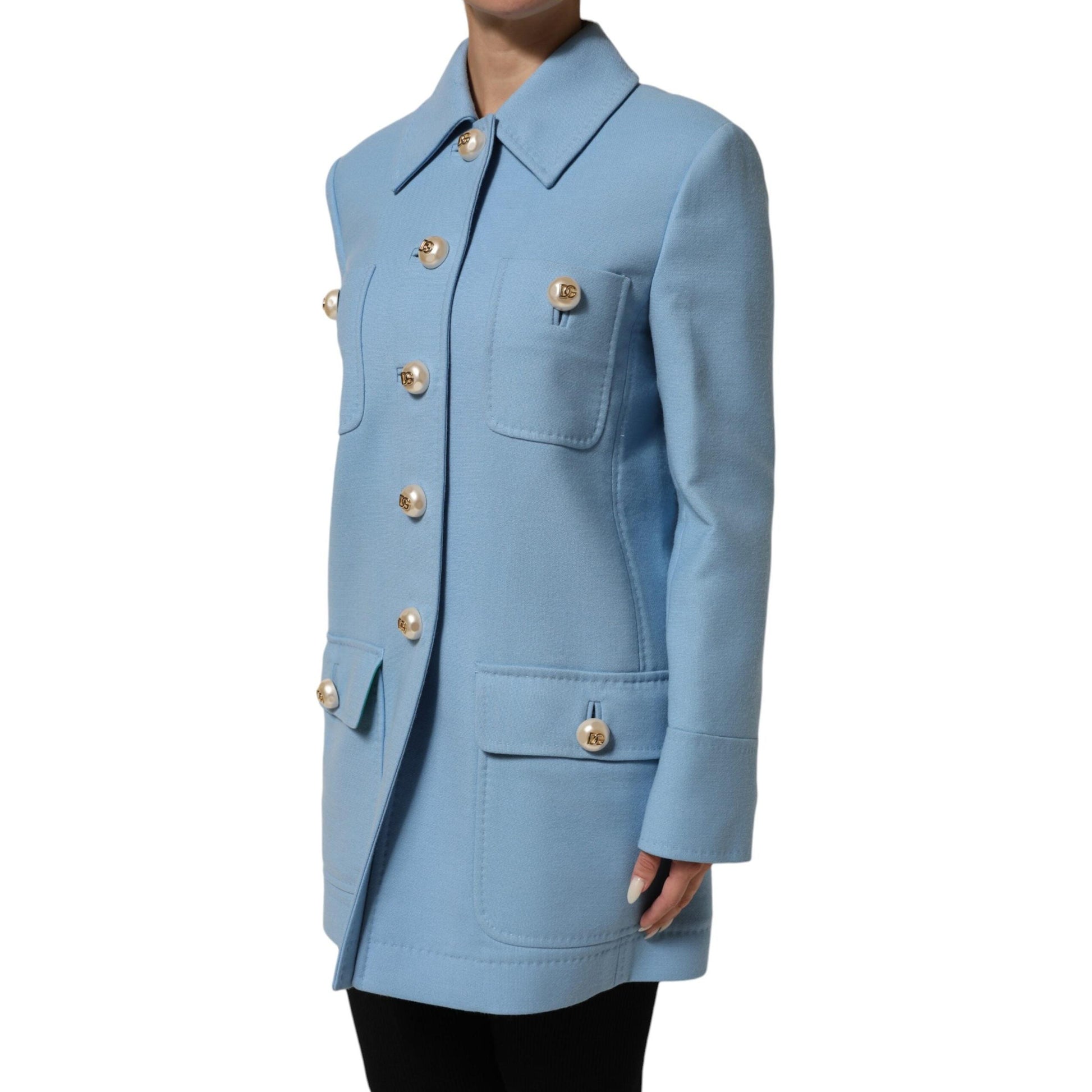Dolce & Gabbana Blue Buttoned Down Trench Coat Jacket