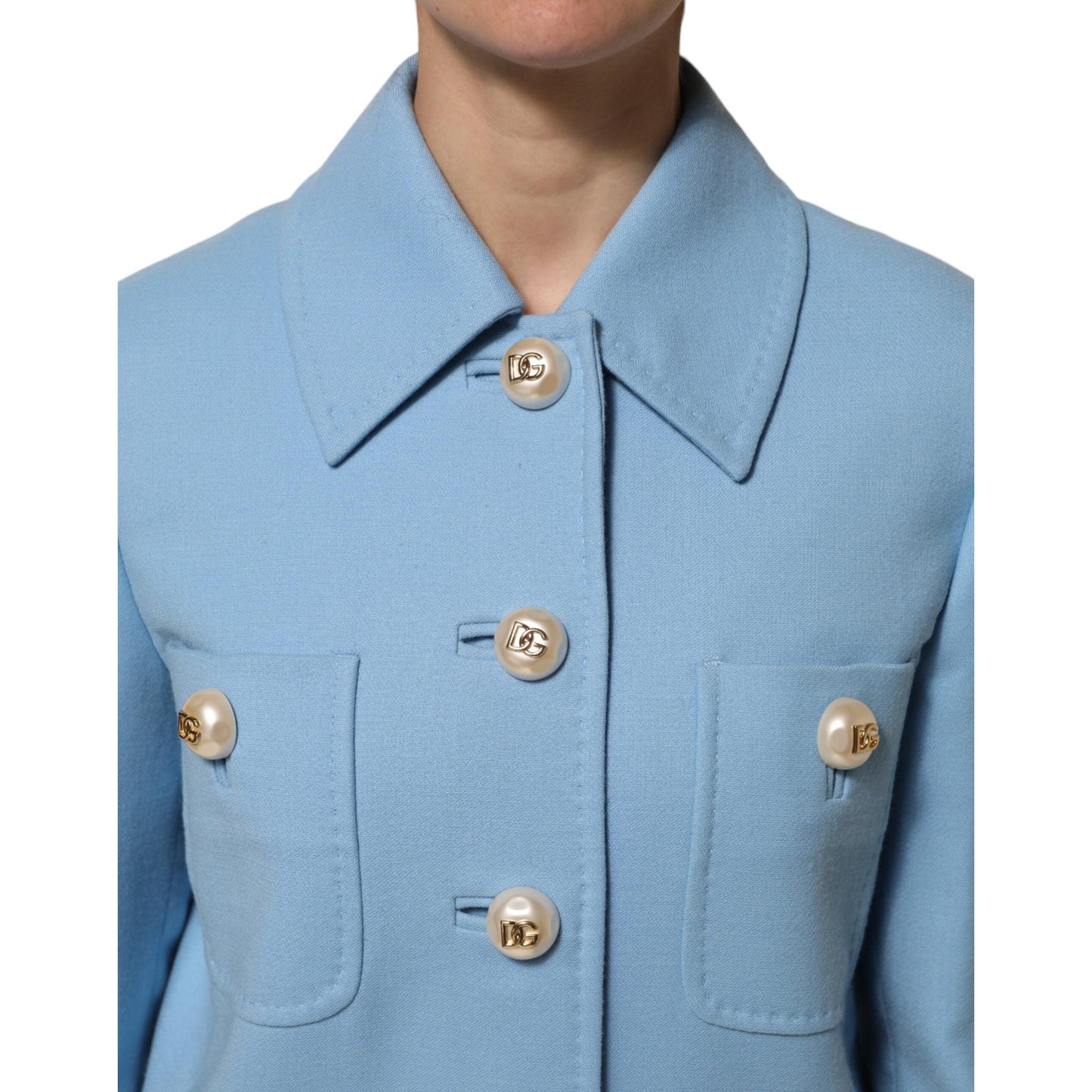 Dolce & Gabbana Blue Buttoned Down Trench Coat Jacket
