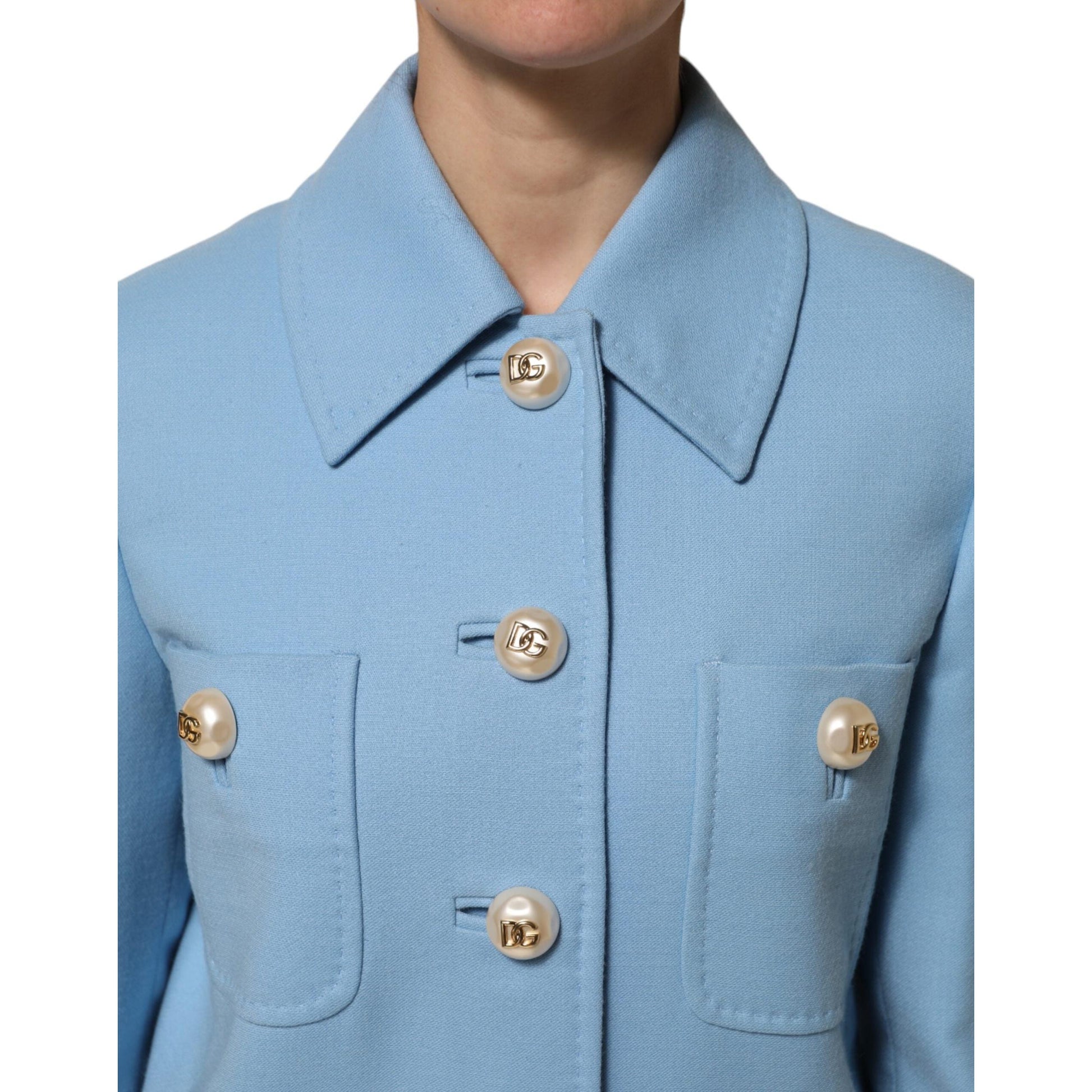 Dolce & Gabbana Blue Buttoned Down Trench Coat Jacket