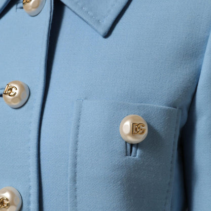 Dolce & Gabbana Blue Buttoned Down Trench Coat Jacket