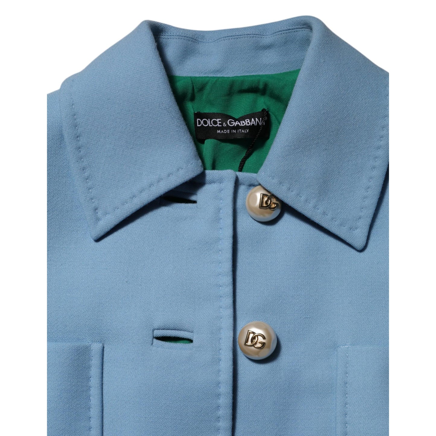 Dolce & Gabbana Blue Buttoned Down Trench Coat Jacket