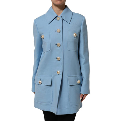 Dolce & Gabbana Blue Buttoned Down Trench Coat Jacket