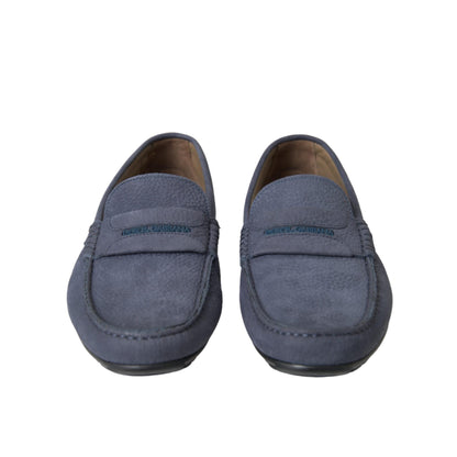 Dolce & Gabbana Blue Calf Leather Slip On Moccasin Shoes