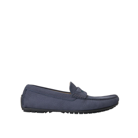 Dolce & Gabbana Blue Calf Leather Slip On Moccasin Shoes