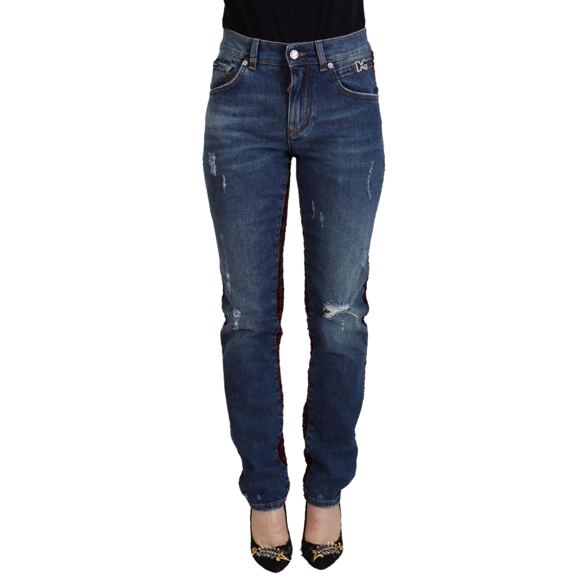 Dolce & Gabbana Blue Checkered Back Skinny Denim Jeans