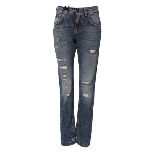 Dolce & Gabbana Blue Cotton Boyfriend Tattered Denim Jeans