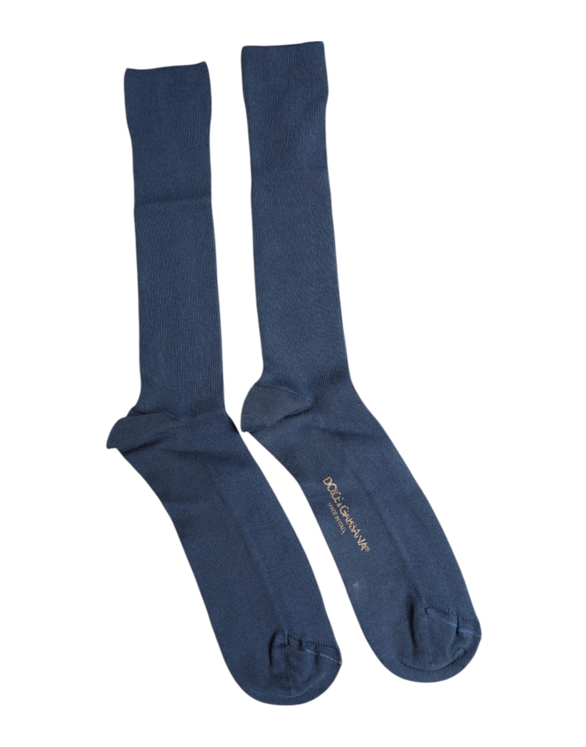 Dolce & Gabbana Blue Cotton DG Logo Over The Calf Socks