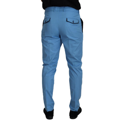 Dolce & Gabbana Blue Cotton Silk Trousers Chinos Pants