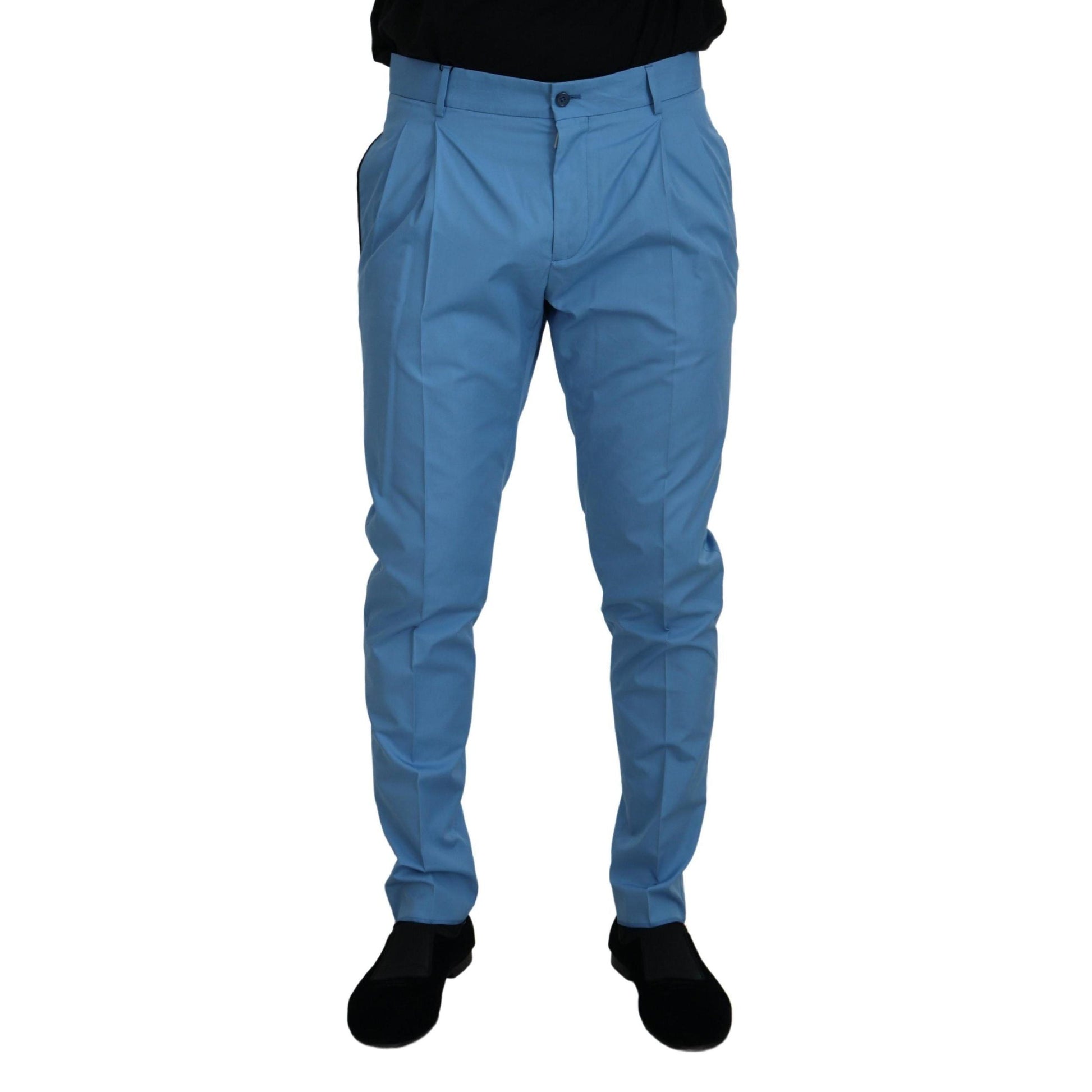 Dolce & Gabbana Blue Cotton Silk Trousers Chinos Pants