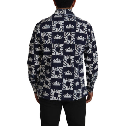 Dolce & Gabbana Blue Denim Stretch DG Crown Logo Casual Shirt